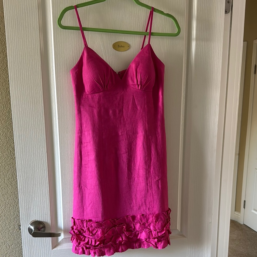 Pink Spaghetti Strap Dress with Ruffle Hem